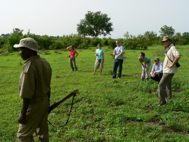 &nbsp;Tourists observing their surrounding in a walking safari