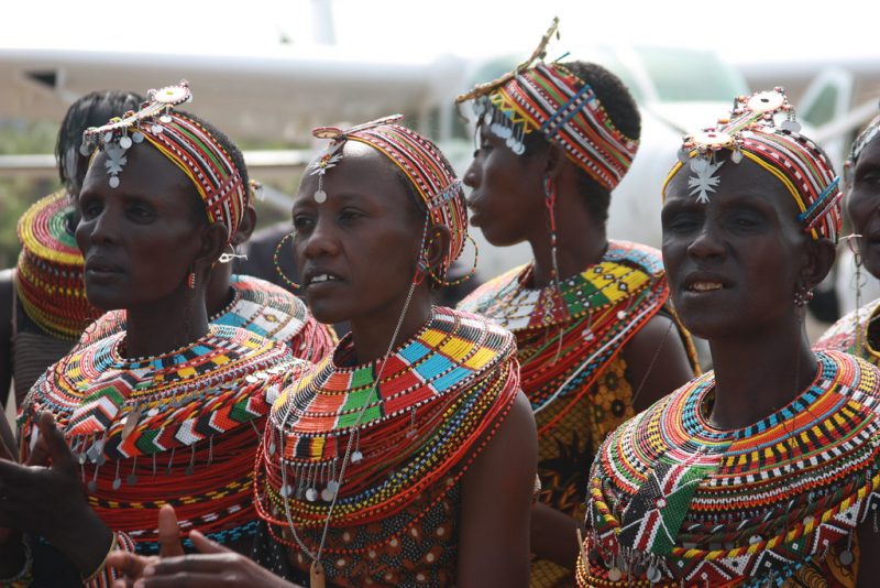 Samburu women wearing colorful beaded jewelries