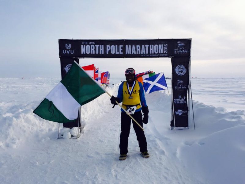 A participant represents his country in a North Pole marathon