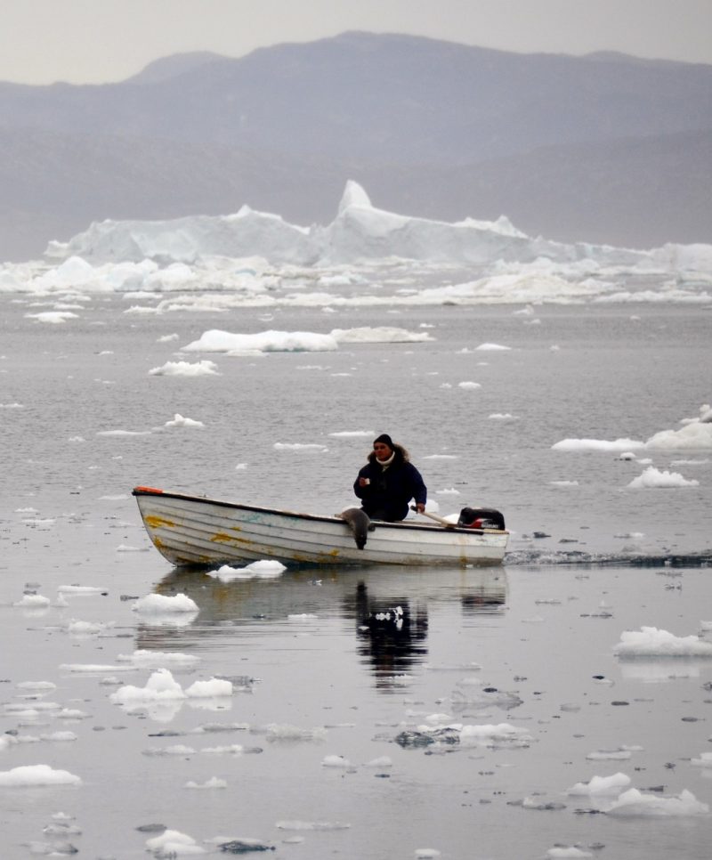 An Inuit man looks for seals in llulissat, Greenland