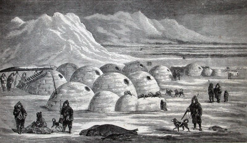 An illustration depicting early Inuit settlements