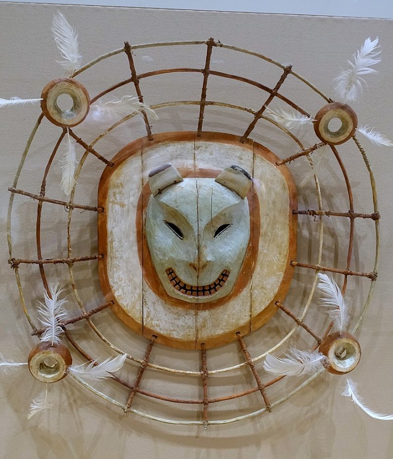 An Inuit mask depicts the spirit of a bear