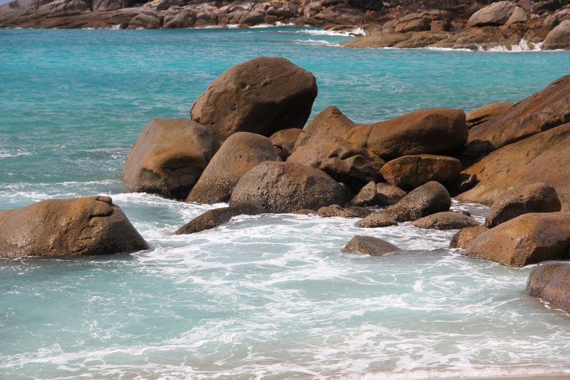 Rocky boulders at Anse Georgette