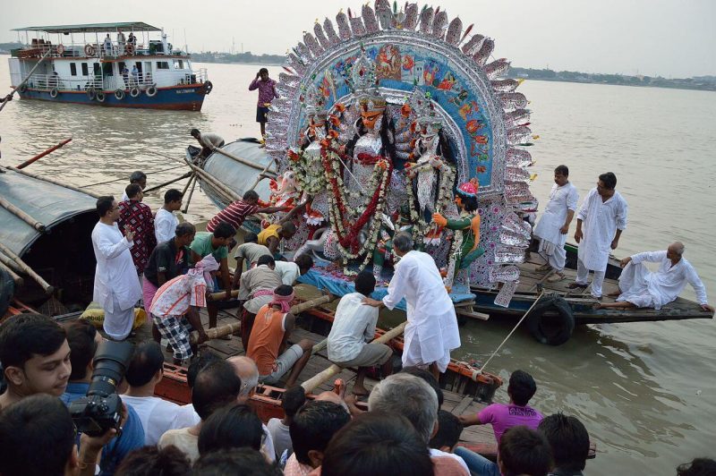 Goddess Durga immersed into the river