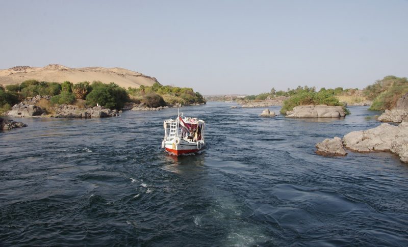 A cruise navigates through the Nile River
