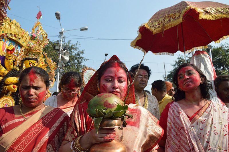 A Durga Puja procession on the last day of the festival