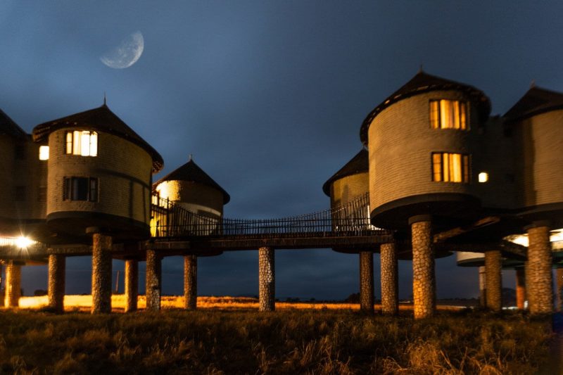 The unique Salt Lick Safari Lodge at night